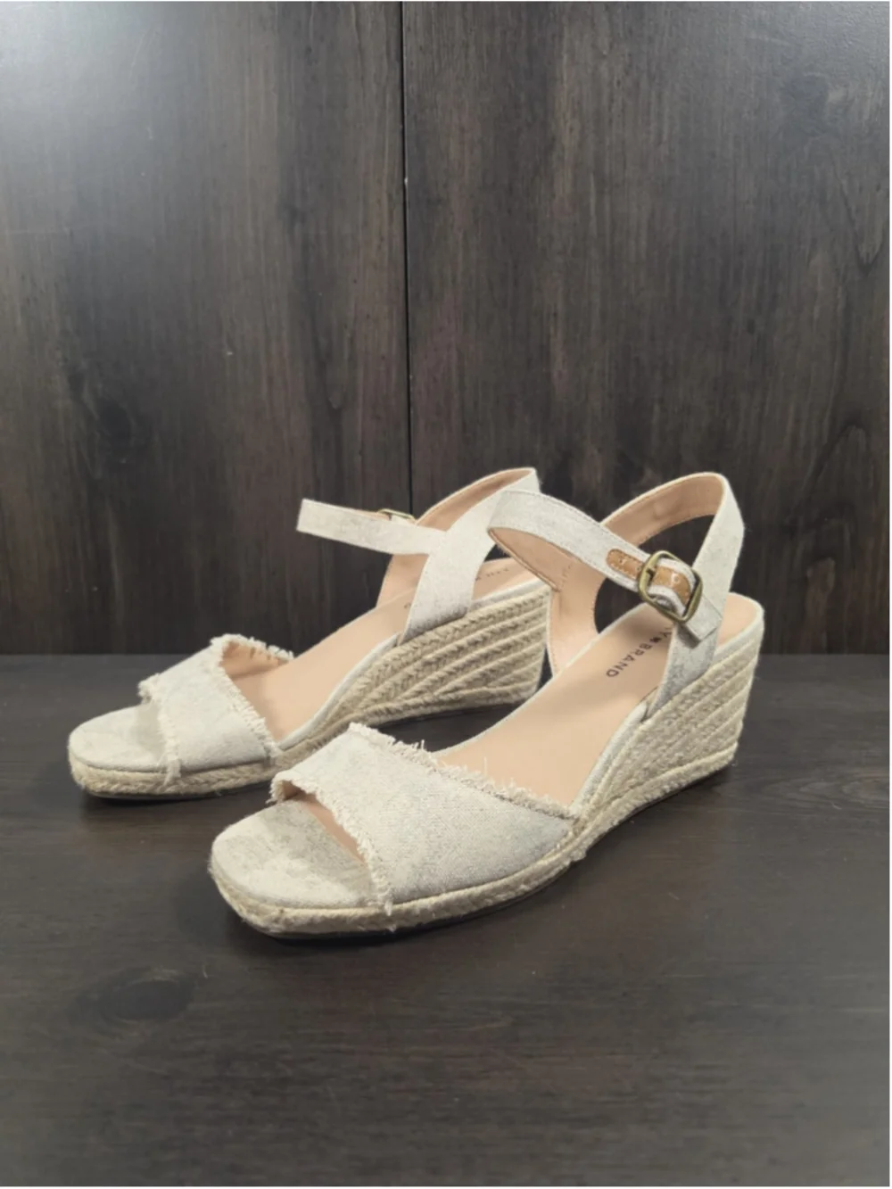 Lucky Brand Gold Beige Linen Wedge Espadrille Platform Sandals 10 M